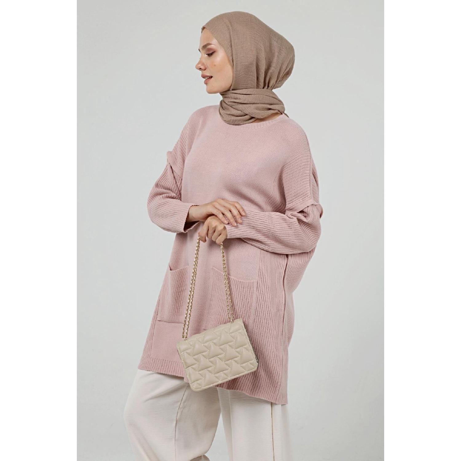 

Women s Double Pocket Hijab Long Hijab Knitwear Tunic 4305 Standart