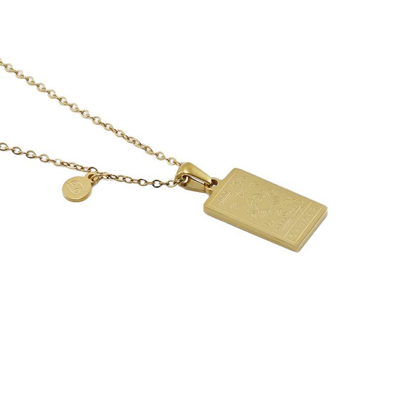 18K Gold Stainless Steel Zodiac Pendant Necklace - Square Constellation Design for Women