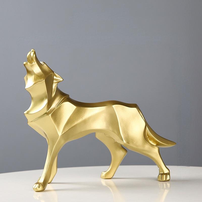 

Абстрактная статуя волка из смолы, геометрические фигурки животных, скульптура волка, поделки, полка для домашнего офиса, украшения для стола золотой