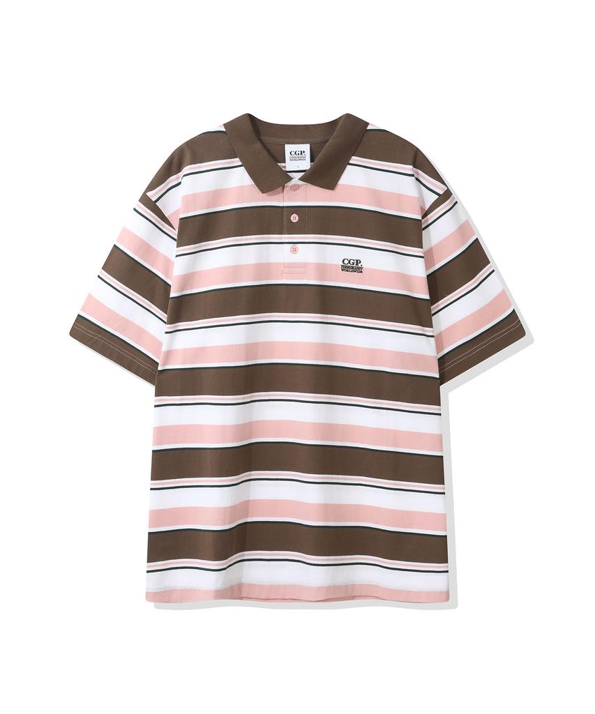 CGP Multi-Stripe Short-Sleeve Collared T-Shirt - Brown