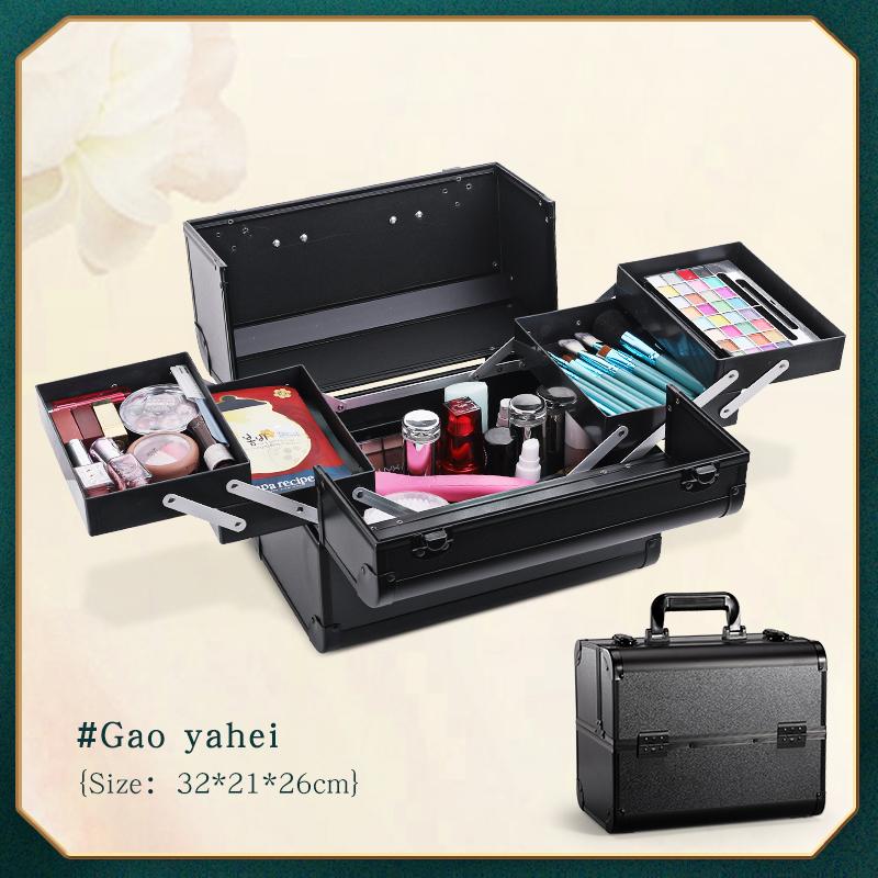 Professional Large Makeup Train Case 4 Trays Cosmetic Cases, Large Makeup Storage Organizer Box with Lock Aluminum Frame