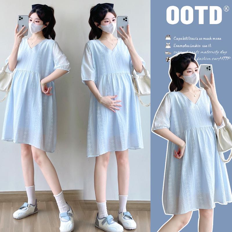 2026 Stylish Summer V-Neck Plus Size Maternity Dress 2XL