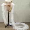 Women Multi Layer Ruffle Tulle Cape Long Train Sheer Mesh Cloak Detachable Pearl Strap Bridal Wedding Cover UpEvening dress Dance party attire