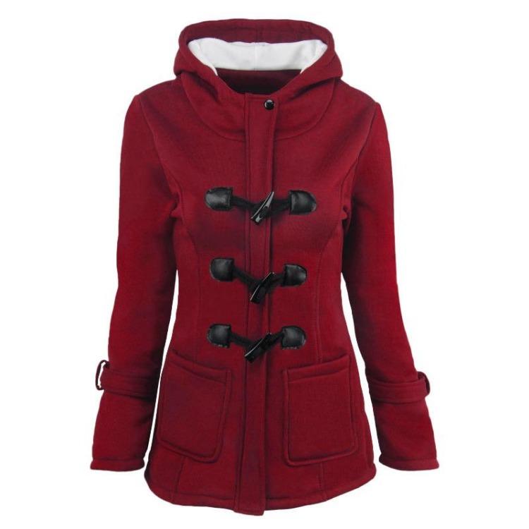Winter Herbst Damen Große Größe Kapuzenjacke mit Hörnchenverschluss Baumwollgepolsterter Mantel