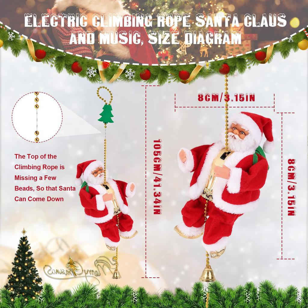 Electric Climbing Santa ClausUp and Down Animated Musical Christmas Figure for Holiday Home Party Xmas Tree Decor