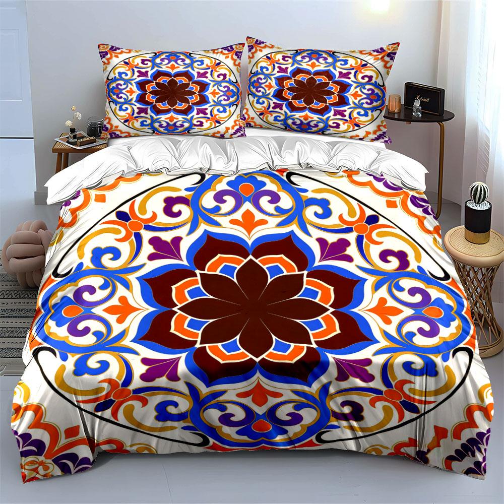 Colorful Mandala Pattern Decor Set Soft Comfortable Duvet Cover Bedding Set Included 1*Duvet Cover & 2*Pillowcases, Gift