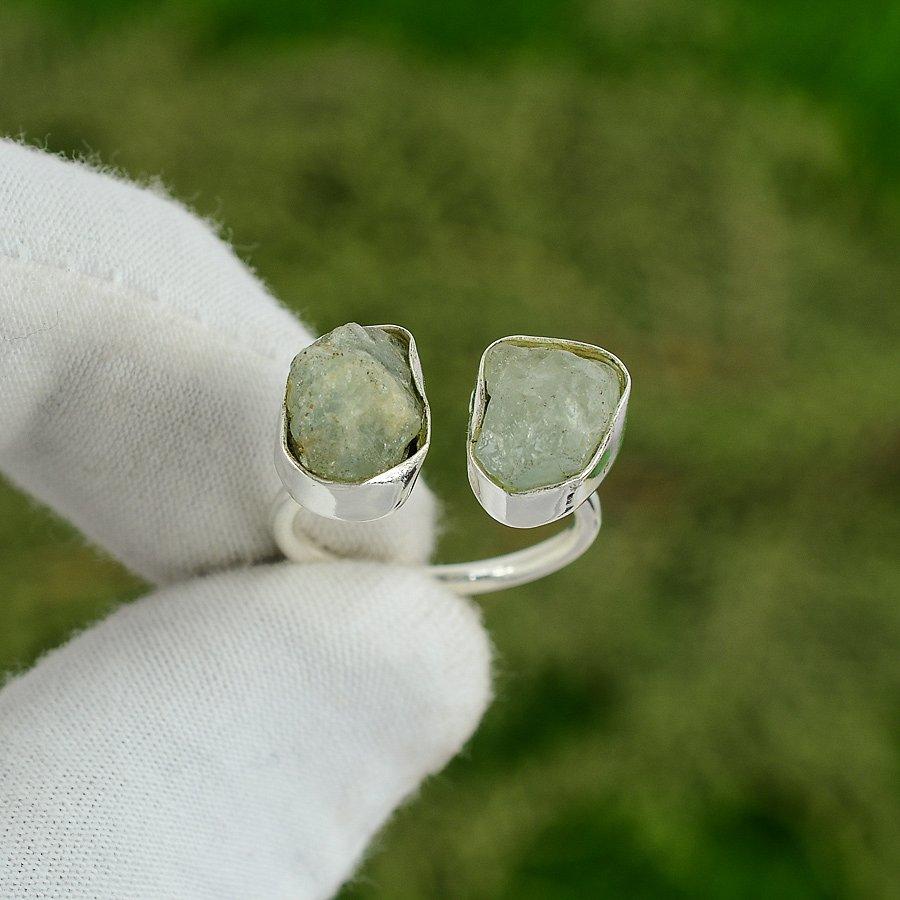 Natürlicher Roh-Aquamarin 925er Sterlingsilber Versprechensring mit mehreren Steinen Schmuck