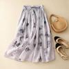 Real shot summer new literary and retro loose printing elastic waist skirt women's medium and long