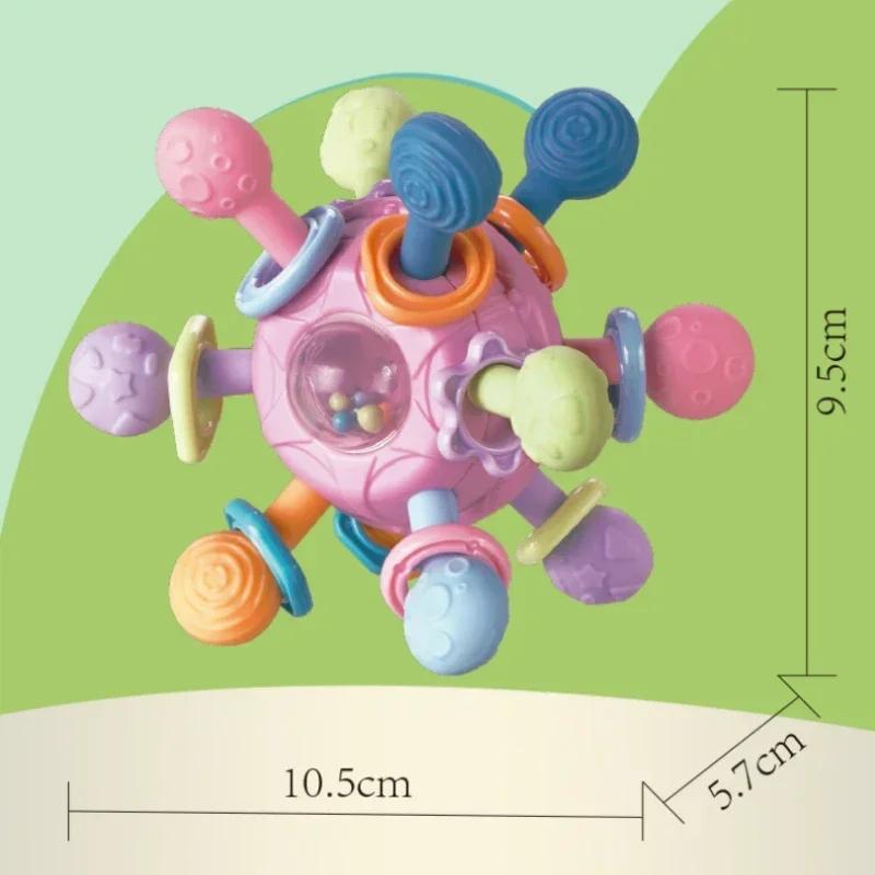 Silicone Teether Baby Toys 0 12 Months Rotating Rattle Ball Grasping Activity Baby Development Toy Baby Sensory Toys for Babies