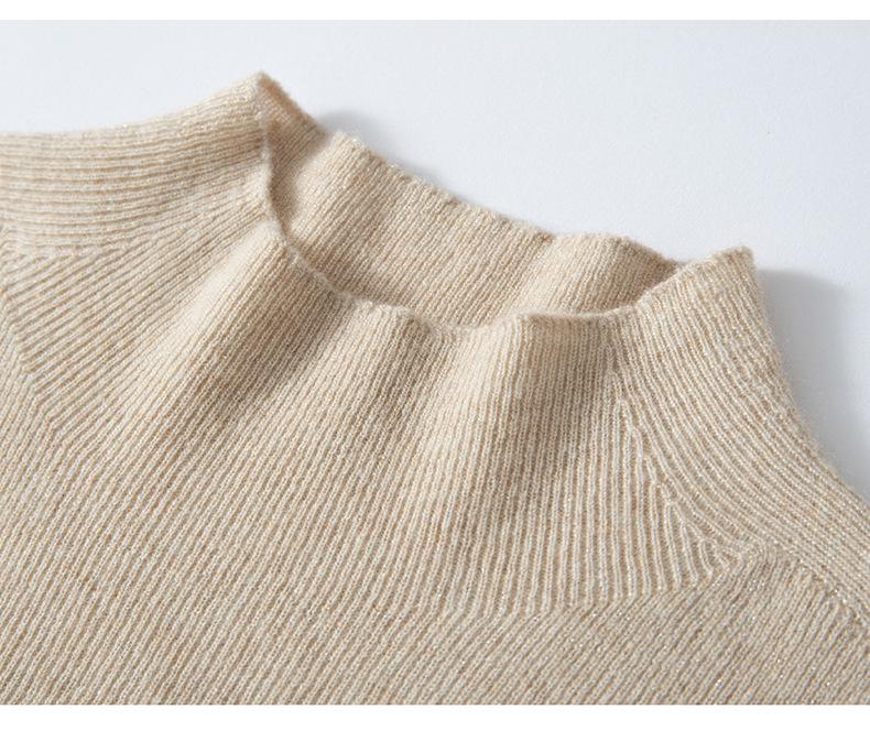 Women's Striped Slim-Fit Cashmere Knit Half-High Neck Top for Fall/Winter