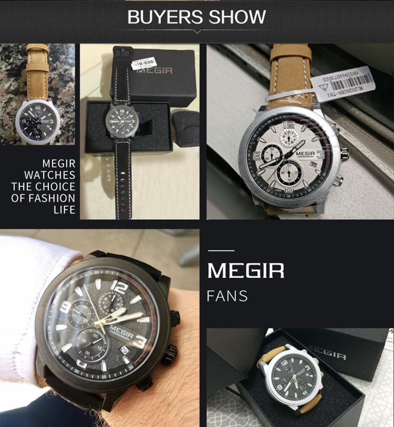 MEGIR Luxury Chronograph Men's Sport Watches Leather Strap Quartz Wristwatch Luminous Casual Male Clock Relogio Masculino