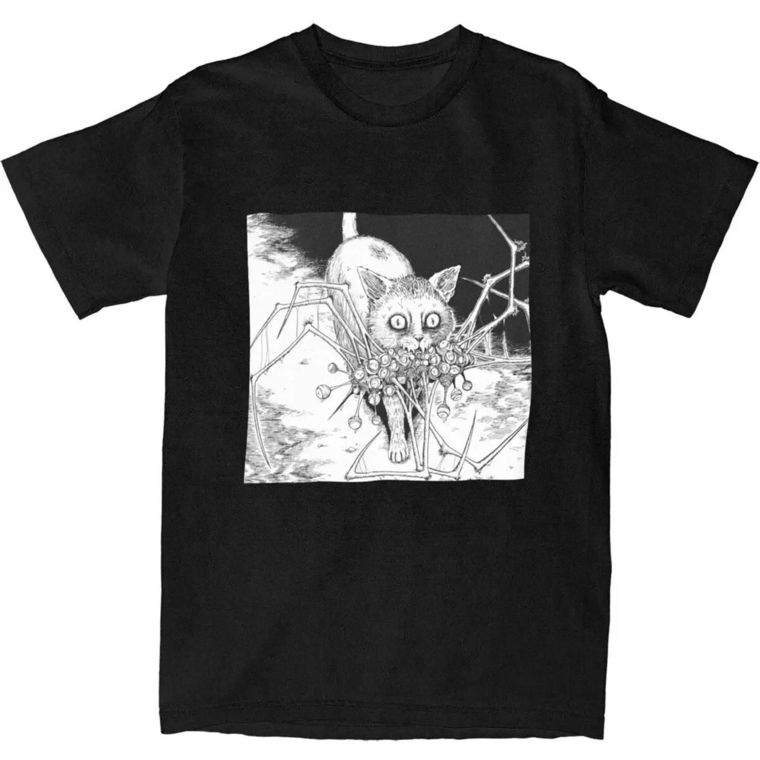

Аниме футболка Junji Ito Японский Хоррор Кот Трендовые Футболки С Коротким Рукавом Летняя Чистый Хлопок Круглый Вырез Оверсайз Одежда S чёрный