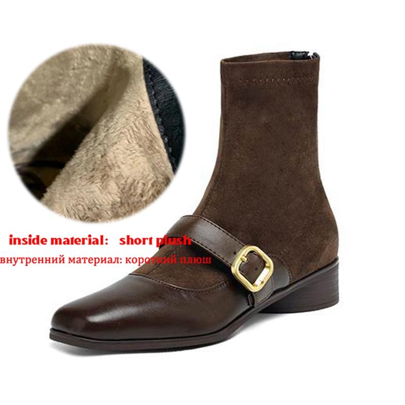 

Krazing Pot Flock Winter Square Toe Modern Size 33 Boots Size 43 Metal Buckle Med Heels Zipper Women Ankle Boots 43