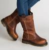 Women's Boots Ladies Vintage PU Leather Shoes Woman Chunky Low Heels Sapato Feminino Warm Booties