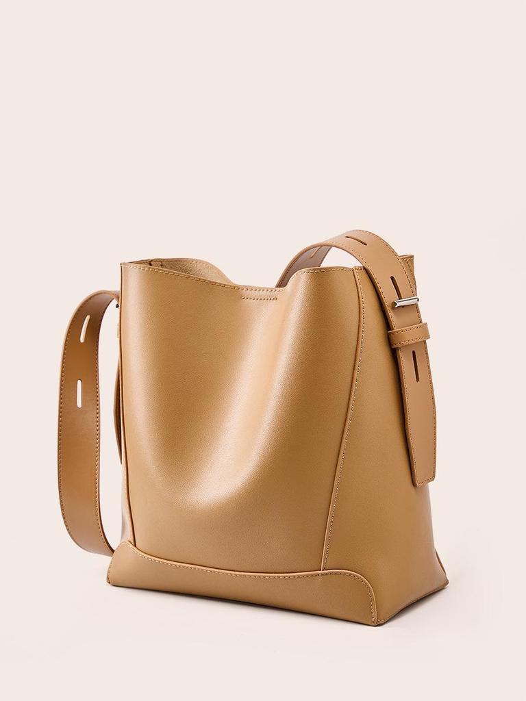 Premium Women's Genuine Cowhide Leather Bucket Bag 2026 - Large Capacity, Single Shoulder & Crossbody