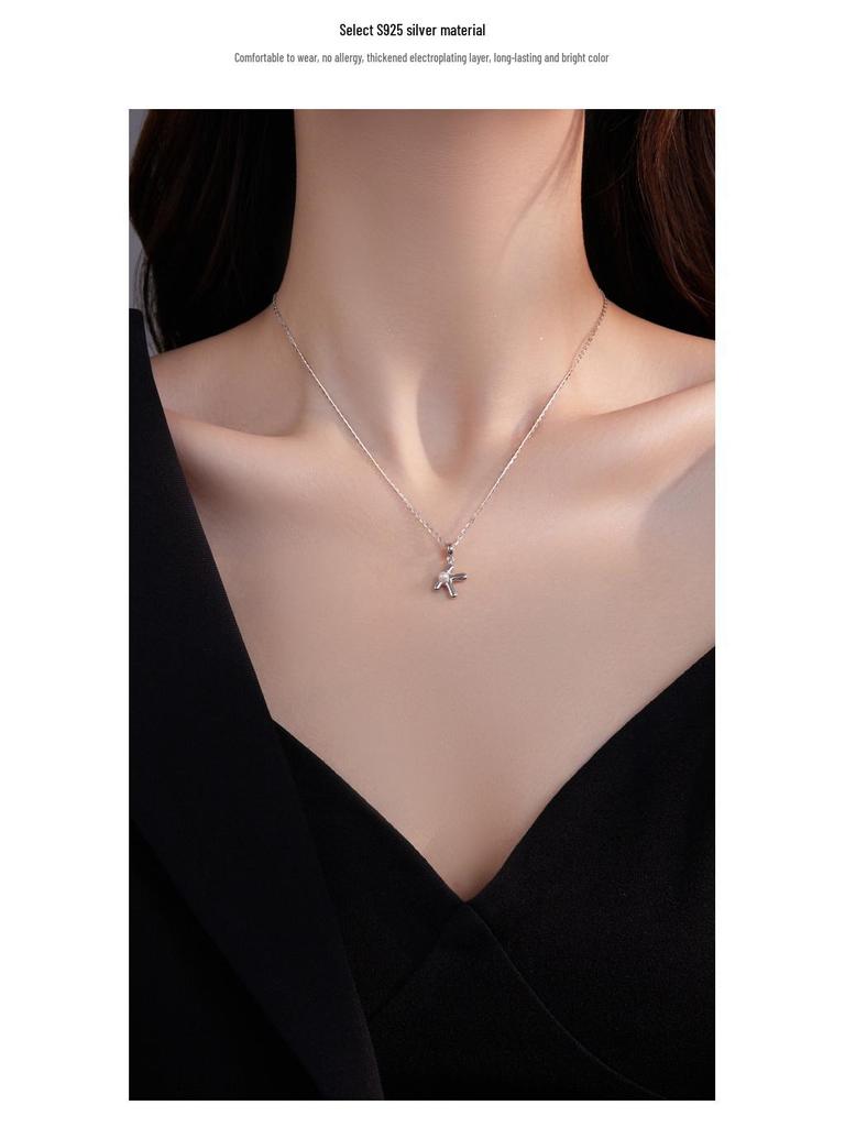 Banyan Tree S925 Silver Alphabet Pendant Necklace - Minimalist Clavicle Chain for Women, Fashionable and Versatile.