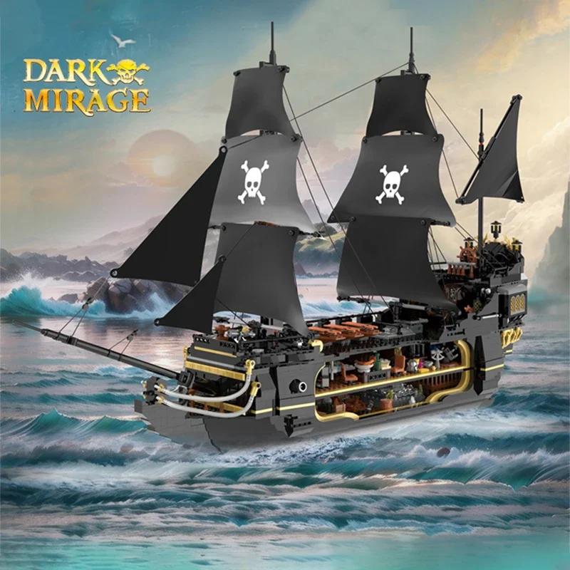 2900PCS Dark Phantom Pirate Ship Building Blocks Classic Ghost Ship Model Bricks Set With Light Mini Dolls Kids DIY Toys Gifts No Box
