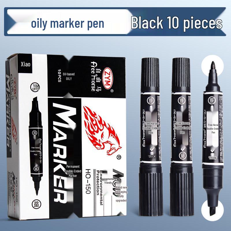 Dual-Tip Waterproof Black Oil-Based Marker Pen – Non-fading and Thick Tip.
