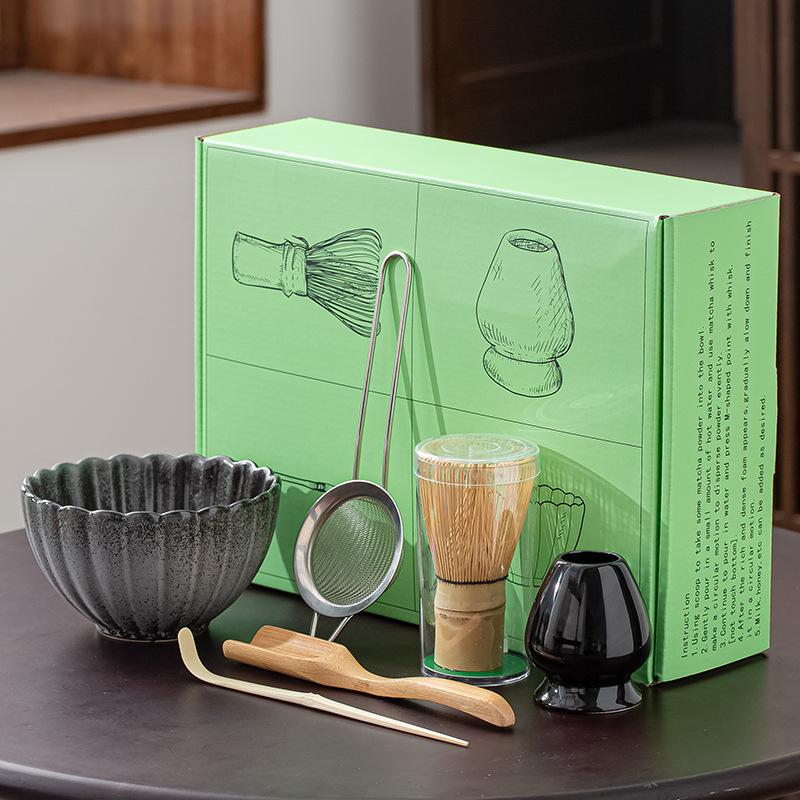 6Pcs/Set Ceramic Japanese Matcha Set Reusable Bamboo Matcha Whisk Scoop and Holder Matcha Bowl Home Tea-making Accessories New