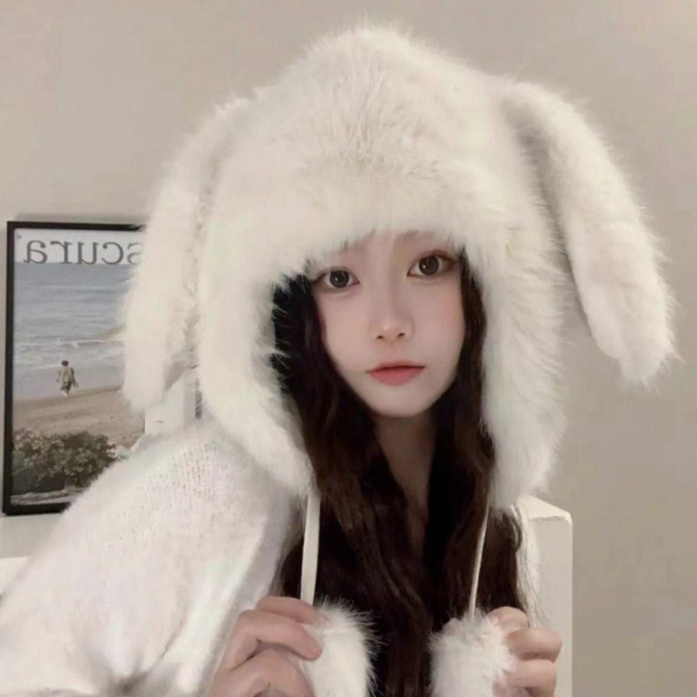 Ear Protection Hat Cartoon Overhead Cap Cute Rabbit Ears Hat  Autumn and Winter