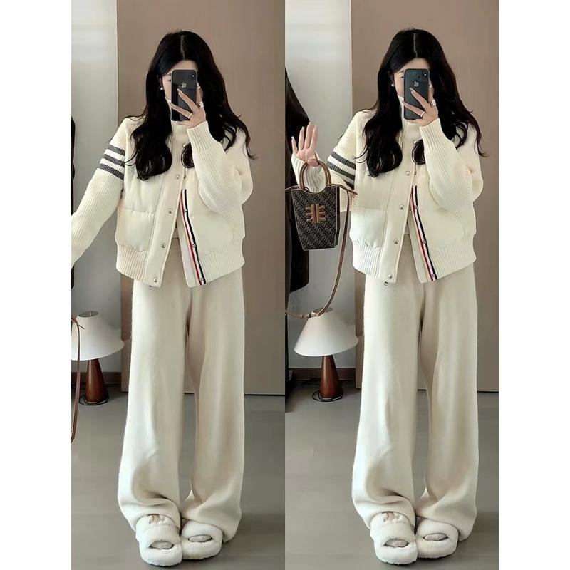 

Large size casual warm knitted cotton jacket women s autumn fashion high-end cotton-padded coat fat M meat-covering and thin top S белый