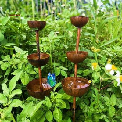 3-Tier Bowl Metal Bird Bath Vintage Iron Rusted Garden Rain Catcher Decorative Garden Stake Bird Feeding Station Bird Lovers