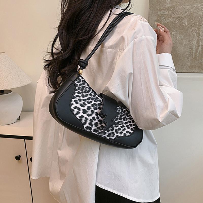 Leopard Print Shoulder Bag PU Leather Underarm Bag with Zipper Closure Cute Hobo Tote Handbag for Women Work Travel AVE