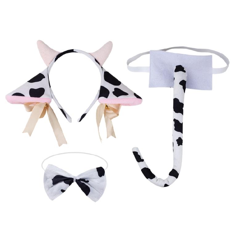 Härlig Koöron Hårband Plyschsvans Fluga Ko Ko Hårring Set Djur Cosplay Kostymset för Halloween