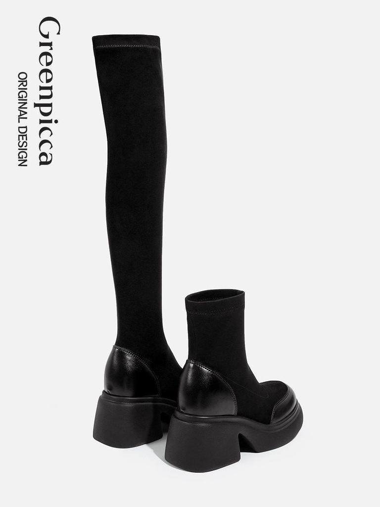 Casual dating both elastic boots over the knee thick heel sleeve splicing upper autumn and winter trend women's shoes
