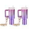 [PATIKIL] Set of 2 Mini Cup Keychains with Lip Balm Holder, Cute Decoration, Gradient Pink-Purple