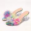 2025 Summer Crystal Women's Slippers Outdoor New Open Toe Best Seller Feather Plus Size Color Matching High Heelszapatos