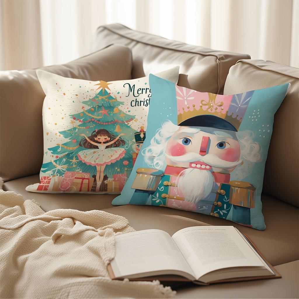 Weihnachts-Nussknacker-Themen-Kissenbezüge: Merry & Bright Designs Sofabett Kissenbezug, Neujahrs-Heimdekoration