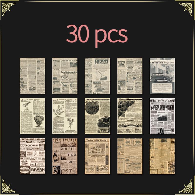 30 Sheets Vintage newspaper map art decor diary album Background paper Decorative Scrapbooking material paper