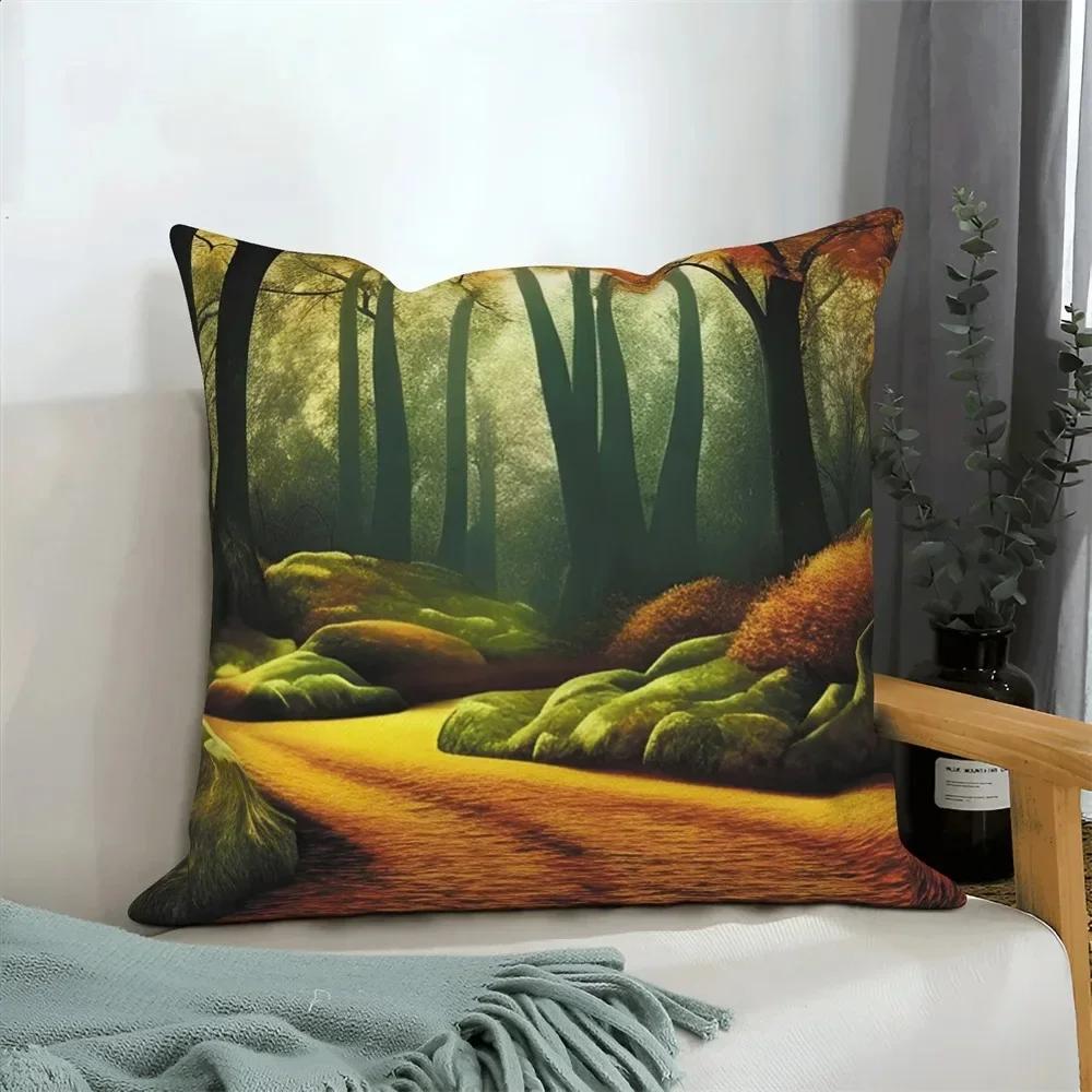 Autumn Scenery Home Decoration Cushion Cover Autumn Leaf Forest Print Sofa Decoration Pillow Cover