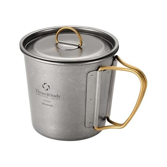 Thous Winds Titanium Mug, Single Cup, Outdoor Mug, Made of Titanium, Lightweight, Sturdy, Open Fire, Stylish, Solo Camping, Camping, Mesh Storage Bag