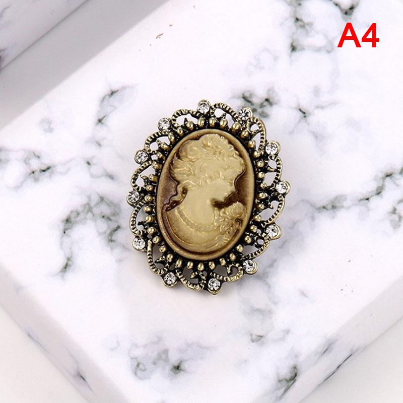 Vintage Gothic Style Head Statue Cameo Brooch Rhinestone Brooch For Women