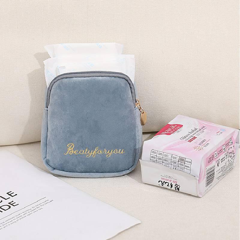 Letter Embroidery Menstrual Pad Storage Bag Portable Travel Handbag Case Makeup