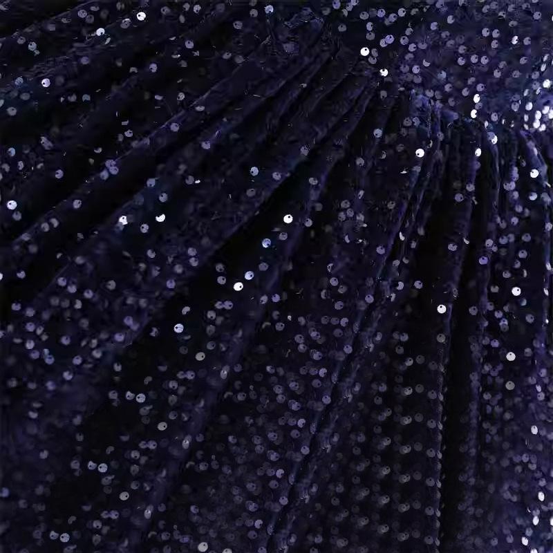 Off-the-Shoulder Sequined Evening Gown for Women: Ideal for Performances, Beauty Pageants, and Gala Events with Puffy Long Skirt.