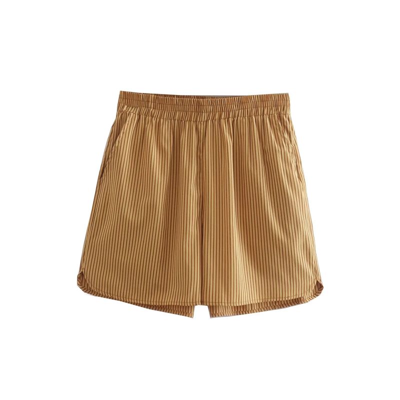 Spring New Women's Clothing Hong Kong Style Comfortable Lapel Long Sleeves Stripes Shirt + Casual Loose Stripes Shorts Suit