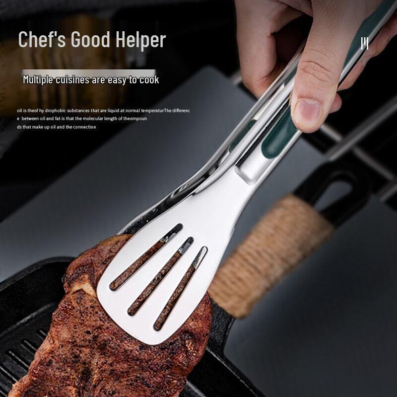 Stainless Steel Korean BBQ & Kitchen Tongs: Bread, Steak, or Barbecue Tongs with Three-Line Grip