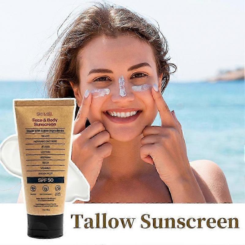 Natural Mineral Sunscreen SPF50+ with Beef Tallow for Sensitive Skin Waterproof Matte Finish 85g