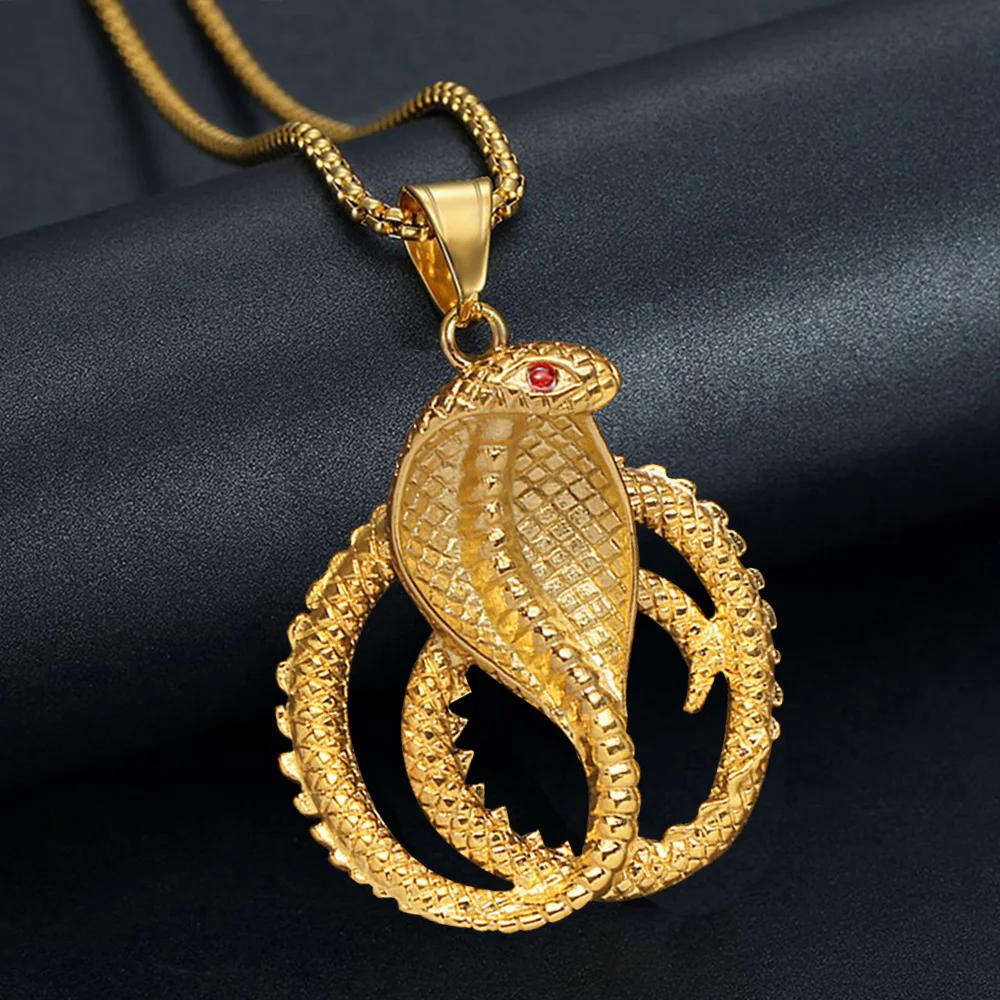 Punk Gothic Cobra Snake Pendant Statement Gold Color Stainless Steel Animal Necklace for Women Men Fashion Jewelry Gift