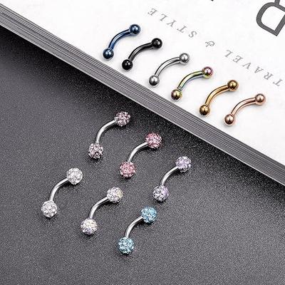 12PCS Short Bar Tiny CZ Gem Ball Stainless Steel Belly Button Rings Navel Rings for Women Barbell Eyebrow Body Piercing Jewelry