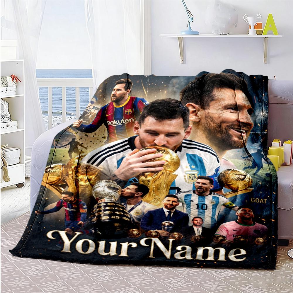 Messi Customize Text Blanket Gift Personalized Blanket Comfortable Throw For Sofa Bedding Living Room Chair Four Seasons Multipurpose
