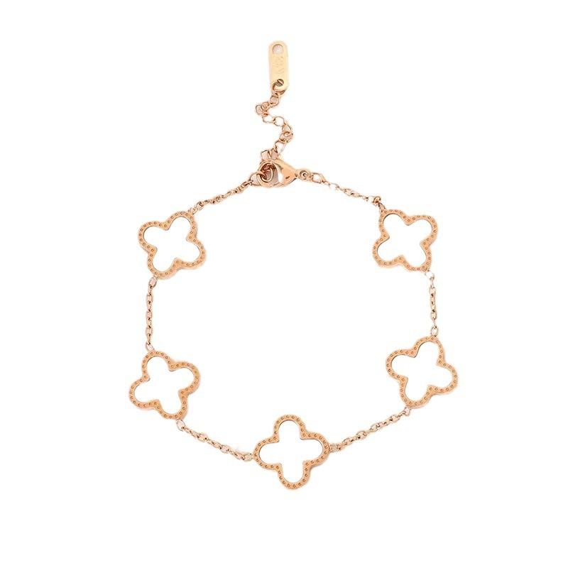 Lucky Titanium Steel Four-leaf Clover Hand 18k Double-sided Mother-of-pearl Colorless Titanium Steel Hand Jewelry