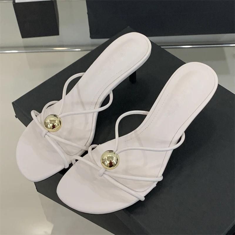 

Летние шлепанцы с квадратным носком, женские тапочки, дизайнерский стиль, узкий ремешок, тонкий низкий каблук, обувь для вечеринки и платья, женская обувь 35 белый