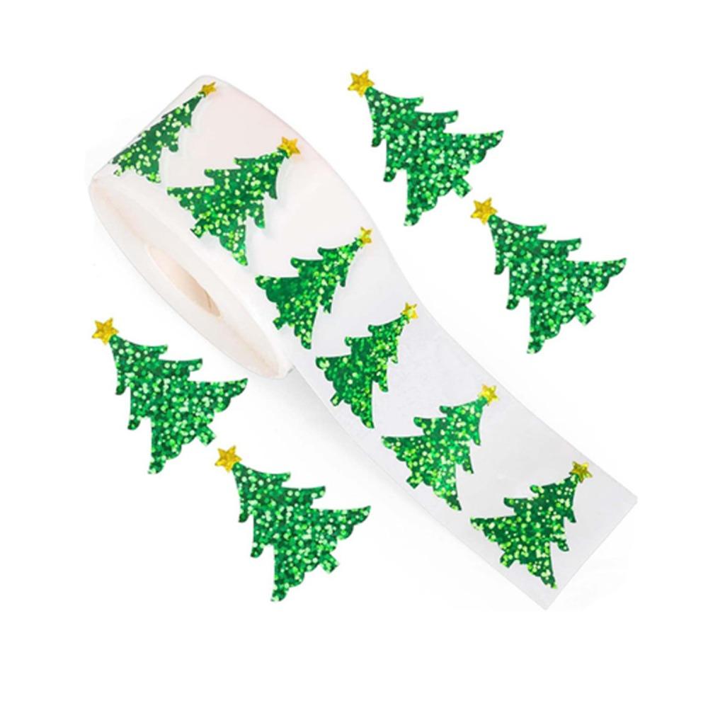 500pcs/roll Laser Type Reflective Labels Snowman Snowflake Stickers Self-Adhesive Decals Envelope