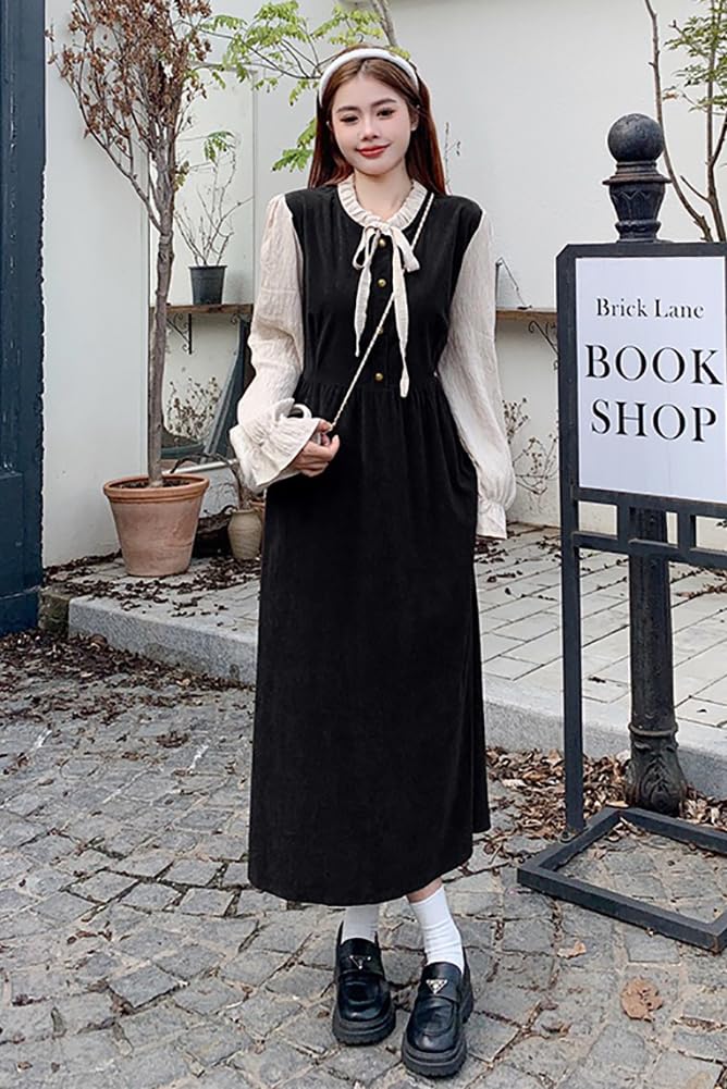 Chubikime Long Split Long Cute Dress with Soft Corduroy Loose Perfect for and Stylish and Casual Women's Dress, Sleeves, A-Line Ribbon, Fabric, Fit,