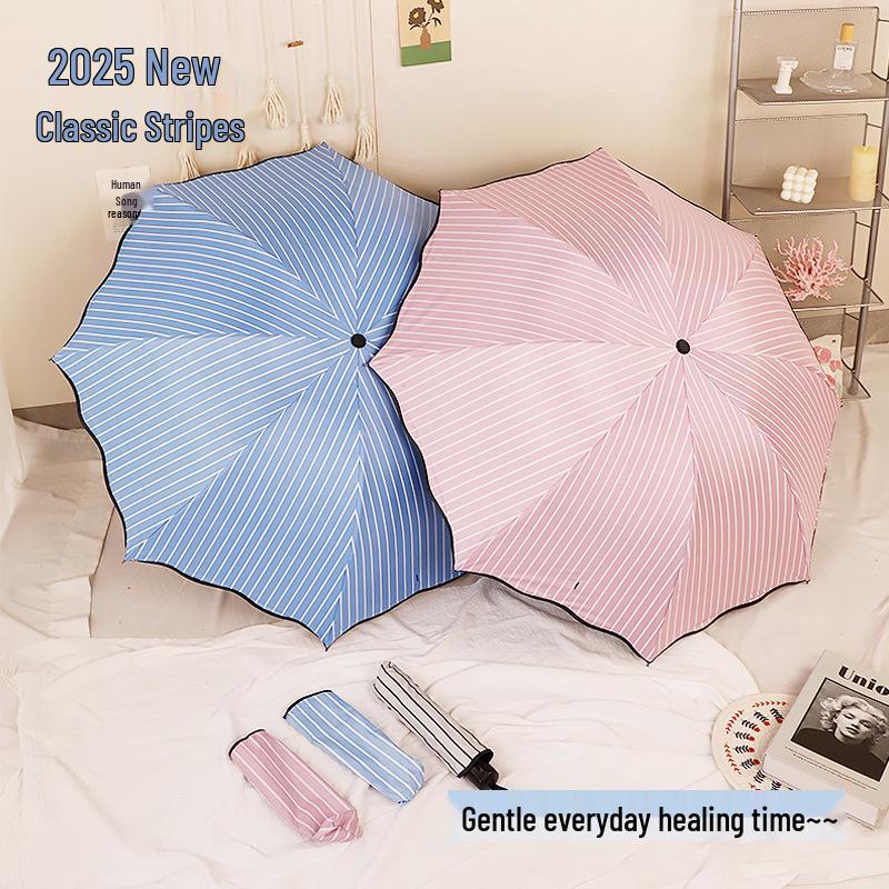 Compact Dual-Use Women's Parasol: Rain & Sun Protection, UV Shield, Korean Style, Fresh Folding Design, Elegant & Practical.