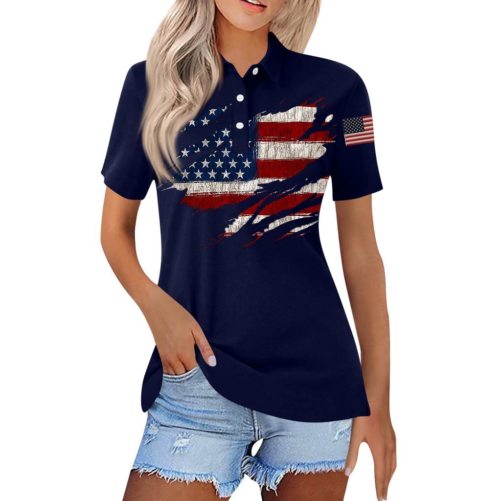 Women's Fashion Casual Lapel Short Sleeve Printed Shirt Women's Button Up Tops